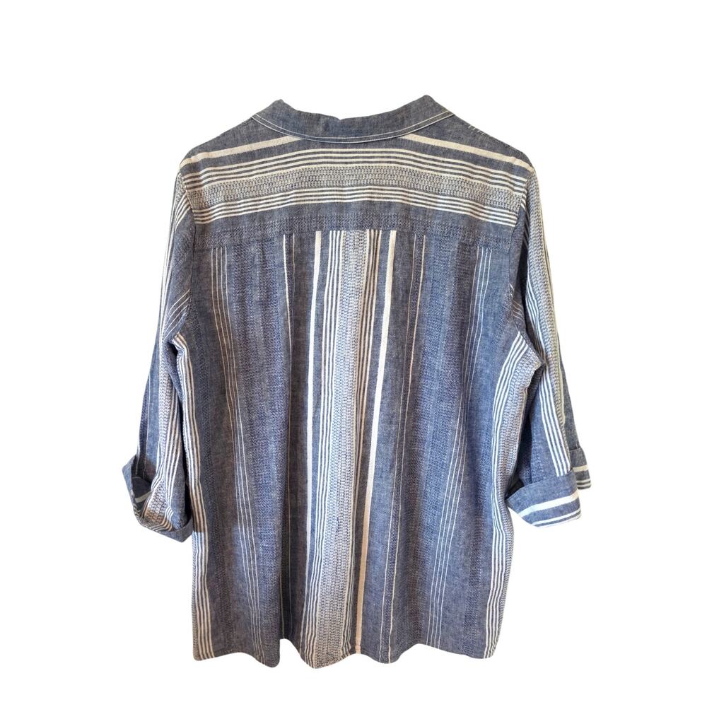 Ali MIles Womens Linen Blend Striped 3/4 Sleeve Blouse Petite XL Blue White - Picture 2 of 4